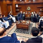 Federal Minister for Commerce Jam Kamal Khan meeting with Acting President Federation of Pakistan Chambers of Commerce & Industry (FPCCI) Saquib Fayyaz Magoon and office-bearers during visiting at (FPCCI) head office