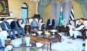 Prime Minister Muhammad Shehbaz Sharif meets the President of Jamiat Ulema-e-Islam (F) Maulana Fazal ur Rehman.