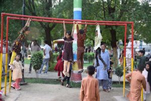 Children enjoying swing at a local Park.