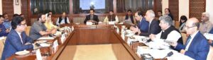 Senator Muhammad Tallal Badar, Chairman Senate Standing Committee on Privatization presiding over a meeting of the committee at Parliament House.
