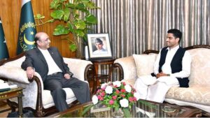 President Elect of Oxford Union, Israr Khan Kakar, calls on President Asif Ali Zardari, at Aiwan-e-Sadr.