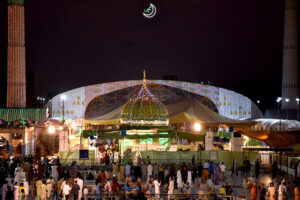 An attractive view of Data Darbar decorated with colorful lights in connection with 981 Urs celebrations of Data Ali Hajveri