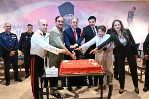 The Ambassador of the Republic of Tukiye Dr. Mehmet Pacaci addresses on the occasion of Victory Day reception at a local hotel.