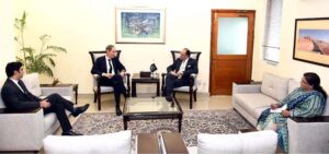 Federal Minister for Finance and Revenue Senator Muhammad Aurangzeb in a meeting with PepsiCo’s CEO for Africa, ME & SA Mr. Eugene Willemsen accompanied by CEO Pakistan and Afghanistan Mr. Muhammad Khosa.