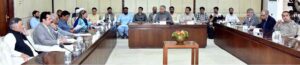 Senator Pervaiz Rasheed, Chairman Senate Standing Committee on Communications presiding over a meeting of the committee at Parliament House.