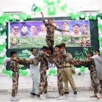 Students Performing Tableau during 77th Independence Day Celebrations at Begum Nusrat Bhutto auditorium Hall Jinnah Bagh