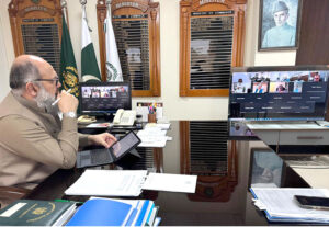 Federal Minister for Commerce Jam Kamal Khan holding a virtual meeting with the Sectoral Council for Engineering, highlighting the need for strategic reforms and government support to elevate Pakistan's engineering industry to compete globally.
