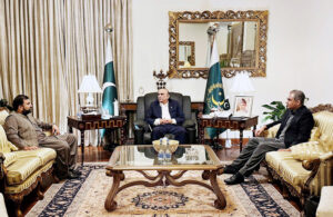 Federal Minister for Interior Mohsin Naqvi, and Chief Minister Balochistan Mir Sarfaraz Ahmed Bugti, call on President Asif Ali Zardari at Aiwan-e-Sadr.