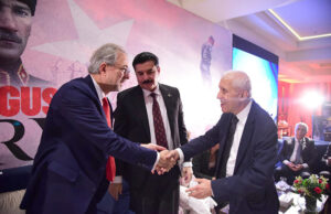 The Ambassador of the Republic of Tukiye Dr. Mehmet Pacaci addresses on the occasion of Victory Day reception at a local hotel.
