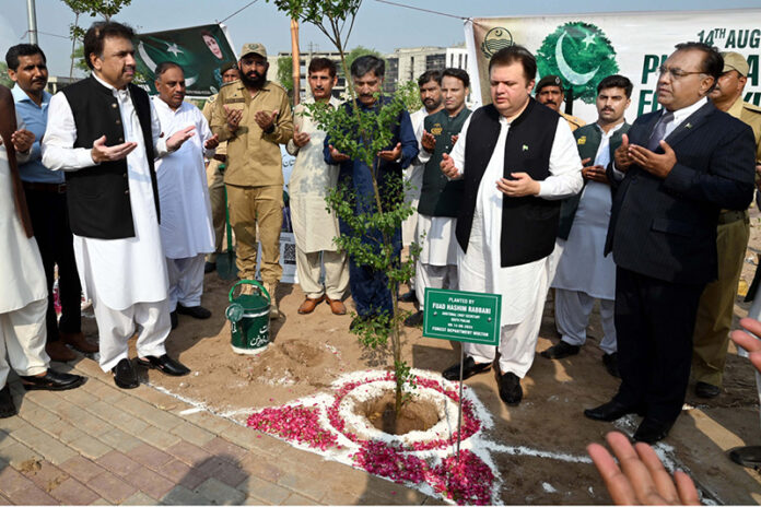 Additional Chief Secretary South Punjab Fawad Hashim Rabbani in a group photo with Students during the plantation on the ceremony of 77th Independence Day of Pakistan