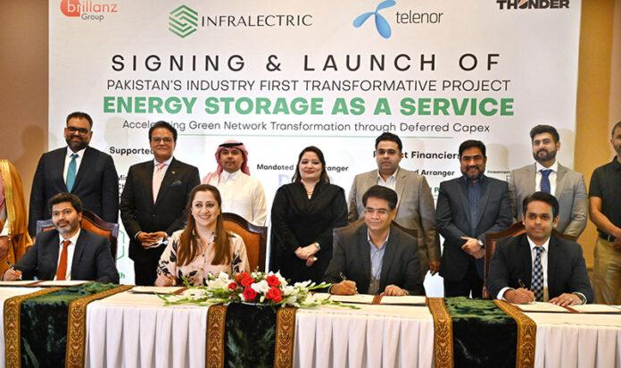 Coordinator to Prime Minister on Climate Change Ms. Romina Khurshid Alam, Chairman Saudi Pak, CEO, Saudi Enaya Cooperative Insurance Company, Sultan Abdulrauf witness the Signing Ceremony and launch of Pakistan's Industry First Transformative project “Energy Storage as a Service