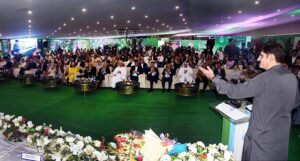 Sindh Chief Minister, Syed Murad Ali Shah speaks at the inaugurate ceremony of "My Karachi - Oasis of Harmony" Exhibition 2024 at the Expo Center.