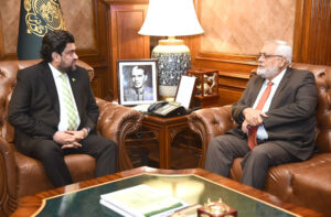 Vice Chancellor of NDA University Prof Sarosh Hashmat Lodhi calls on Sindh Governor Kamran Khan Tessori at Governor House.