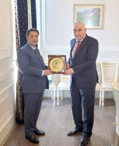 Honorable Chief Election Commissioner, Mr. Sikandar Sultan Raja, meets with the Chairman of the Central Election Commission of Azerbaijan, Mr. Mazahir Panahov, at the Central Election Commission.
