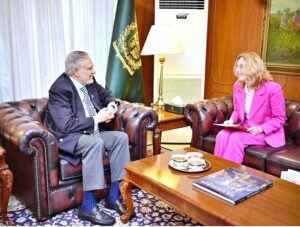 Ambassador of the Kingdom of Netherlands Henny De Vries called on Deputy Prime Minister and Foreign Minister, Senator Mohammad Ishaq Dar at Ministry of Foreign Affairs.