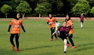 Female football players of Highlanders WFC vs Hazara Quetta WFC teams in action during the National Women’s Football Club Championship 2024 Final Round at Sports Complex.