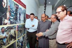 Provincial Local Government Minister Saeed Ghani and Arts Council President Muhammad Ahmad Shah inaugurating a photo exhibition on the occasion of "Day of Exploitation - Jammu and Kashmir" at Arts Council of Pakistan.