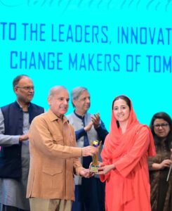 Prime Minister Muhammad Shehbaz Sharif distributes awards among young entrepreneurs and high achievers in various fields at an event organized to celebrate the International Youth Day.