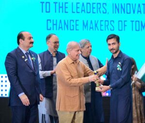 Prime Minister Muhammad Shehbaz Sharif distributes awards among young entrepreneurs and high achievers in various fields at an event organized to celebrate the International Youth Day.