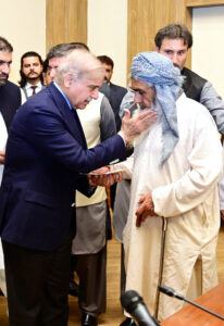 Prime Minister Muhammad Shehbaz Sharif distributes cheques among the families of people who martyred in terrorist attacks in Balochistan.
