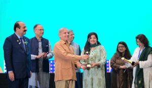 Prime Minister Muhammad Shehbaz Sharif distributes awards among young entrepreneurs and high achievers in various fields at an event organized to celebrate the International Youth Day.