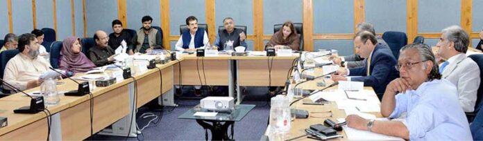 Senator Saifullah Abro, Chairman Senate Standing Committee on Economic Affairs presiding over a meeting of the committee at Parliament Lodges