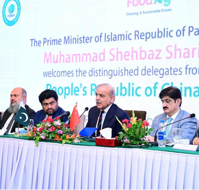 Prime Minister Muhammad Shehbaz Sharif addresses business delegates from the People's Republic of China