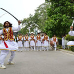 Artists performing traditional Khattak dance during the hosting ceremony of Arshad Nadeem (Olympics Gold Medalist) at Governor House