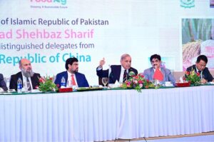 Prime Minister Muhammad Shehbaz Sharif addresses business delegates from the People's Republic of China