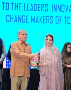 Prime Minister Muhammad Shehbaz Sharif distributes awards among young entrepreneurs and high achievers in various fields at an event organized to celebrate the International Youth Day.
