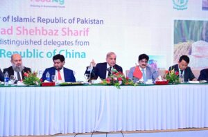 Prime Minister Muhammad Shehbaz Sharif addresses business delegates from the People's Republic of China