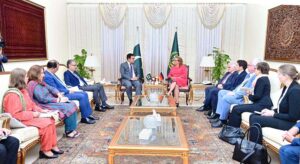 German Federal Minister for Economic Cooperation and Development Mrs. Svenja Schulze along with her delegation calls on Minister for Economic Affairs Ahad Khan Cheema.