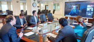 Federal Minister for Finance and Revenue, Senator Muhammad Aurangzeb, in a virtual meeting with Dr. Adnan Chilwan, Group CEO of Dubai Islamic Bank, to discuss Pakistan’s economic trajectory and explore potential avenues for increased investment in the country