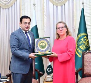 German Federal Minister for Economic Cooperation and Development Mrs. Svenja Schulze along with her delegation calls on Minister for Economic Affairs Ahad Khan Cheema.