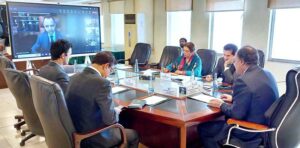 Federal Minister for Finance and Revenue, Senator Muhammad Aurangzeb, in a virtual meeting with Dr. Adnan Chilwan, Group CEO of Dubai Islamic Bank, to discuss Pakistan’s economic trajectory and explore potential avenues for increased investment in the country
