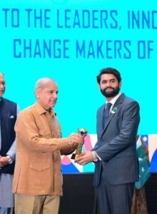 Prime Minister Muhammad Shehbaz Sharif distributes awards among young entrepreneurs and high achievers in various fields at an event organized to celebrate the International Youth Day.