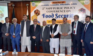 Dr javed Akram (Ex Caretaker Health Minister) addressing the second NSPP National Institute of Public Policy Conference on Food Security (National School of Public Policy).
