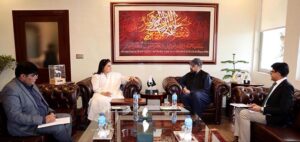 Senator Rubina Khalid, Chairperson BISP, meets Chaudhry Salik Hussain, Federal Minister for Overseas Pakistanis & Human Resource Development.