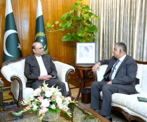 Pakistan's Ambassador-designate to the United States of America, Rizwan Saeed Sheikh, calls on President Asif Ali Zardari, at Aiwan-e-Sadr.