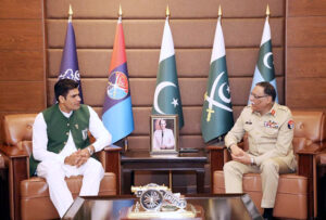 Arshad Nadeem, record-holder Olympian, calls on General Sahir Shamshad Mirza, Chairman Joint Chiefs of Staff Committee, at Joint Staff Headquarters