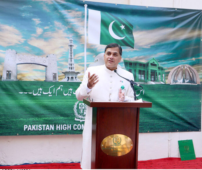 High Commissioner of Pakistan to UK, Dr. Mohammad Faisal addressing at the Independence Day ceremony