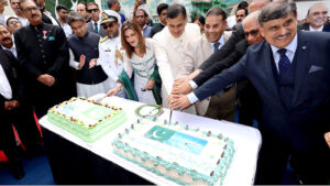 High Commissioner of Pakistan to UK, Dr. Mohammad Faisal addressing at the Independence Day ceremony