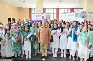 Prime Minister Muhammad Shehbaz Sharif interacts with young students at an event organised to celebrate the International Youth