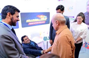 Prime Minister Muhammad Shehbaz Sharif visits various stalls setup by young entrepreneurs at the International Youth Day ceremony.