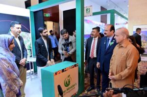 Prime Minister Muhammad Shehbaz Sharif visits various stalls setup by young entrepreneurs at the International Youth Day ceremony.