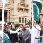 Mayor Karachi, Barrister Murtaza Wahab hoists national flag at Baldia Uzma in a ceremony to commemorate the Independence Day of Pakistan