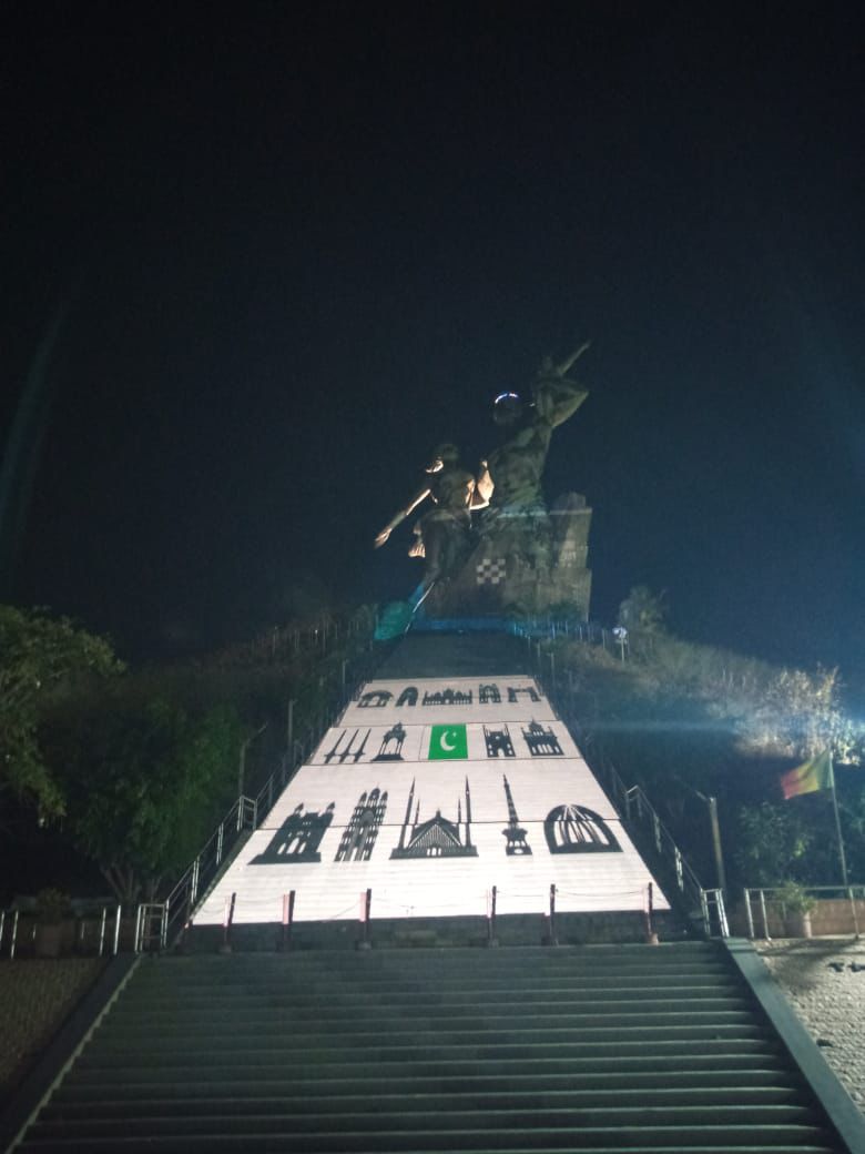 Tallest African statue lit in green and white to mark Pakistan Independence Day