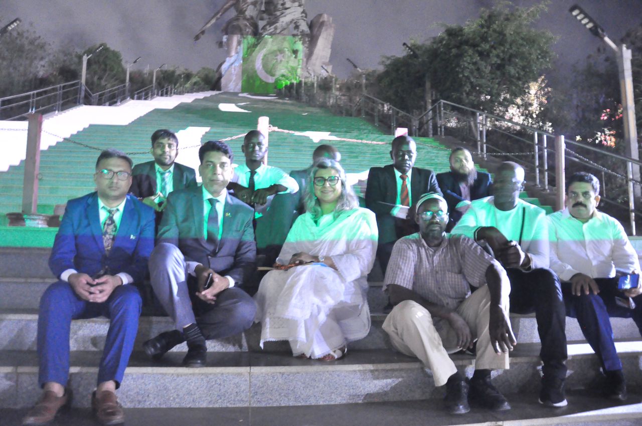 Tallest African statue lit in green and white to mark Pakistan Independence Day