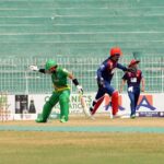 Cricket match playing between UMT Markhors and Dolphins teams during one-day Champions’ Cup 2024 at Iqbal Stadium