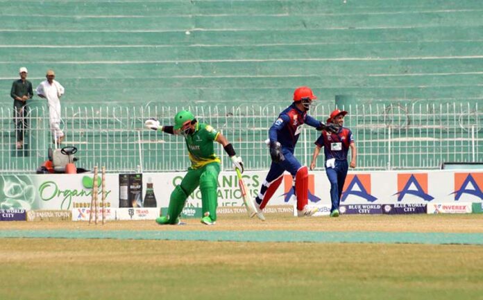Cricket match playing between UMT Markhors and Dolphins teams during one-day Champions’ Cup 2024 at Iqbal Stadium